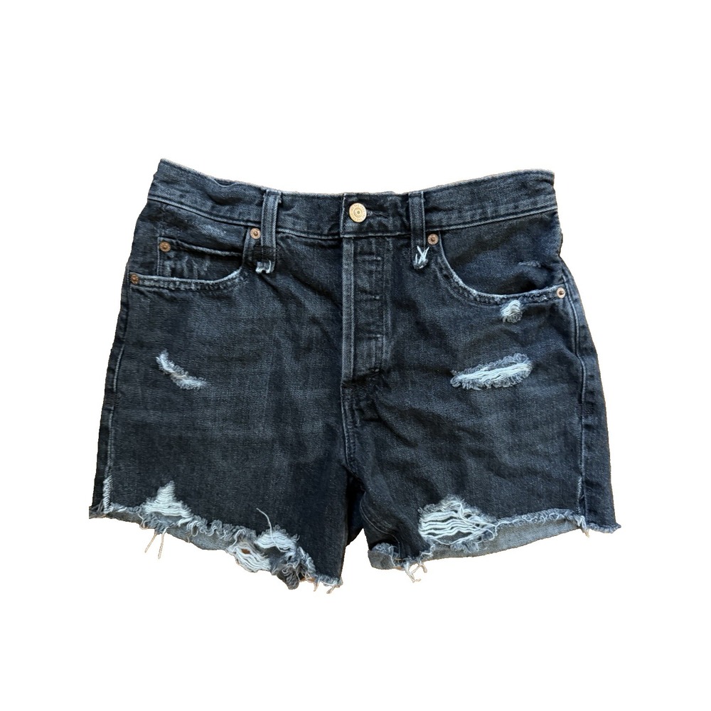 Free People Women's Size 27 Black Distressed Cutoff Denim Shorts